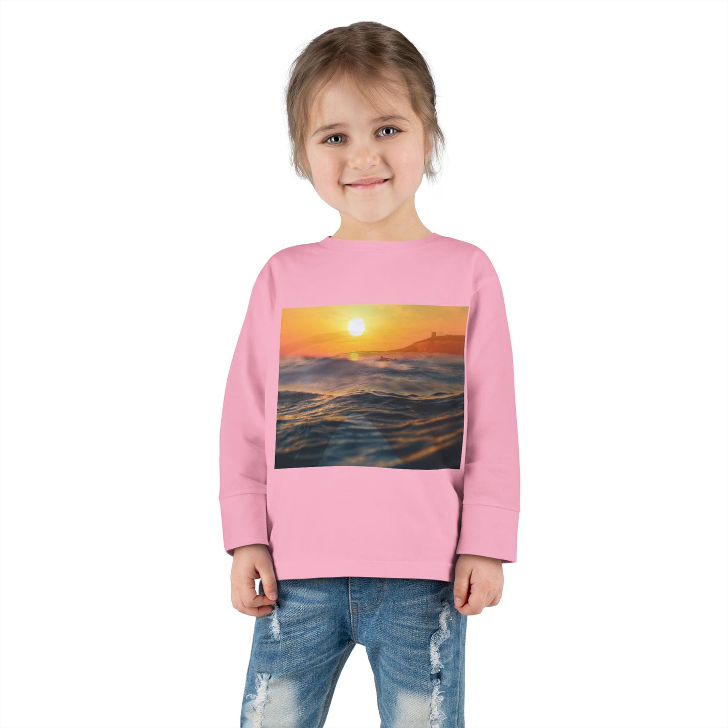 Toddler Long Sleeve Tee - Sunrise Ocean Waves Design