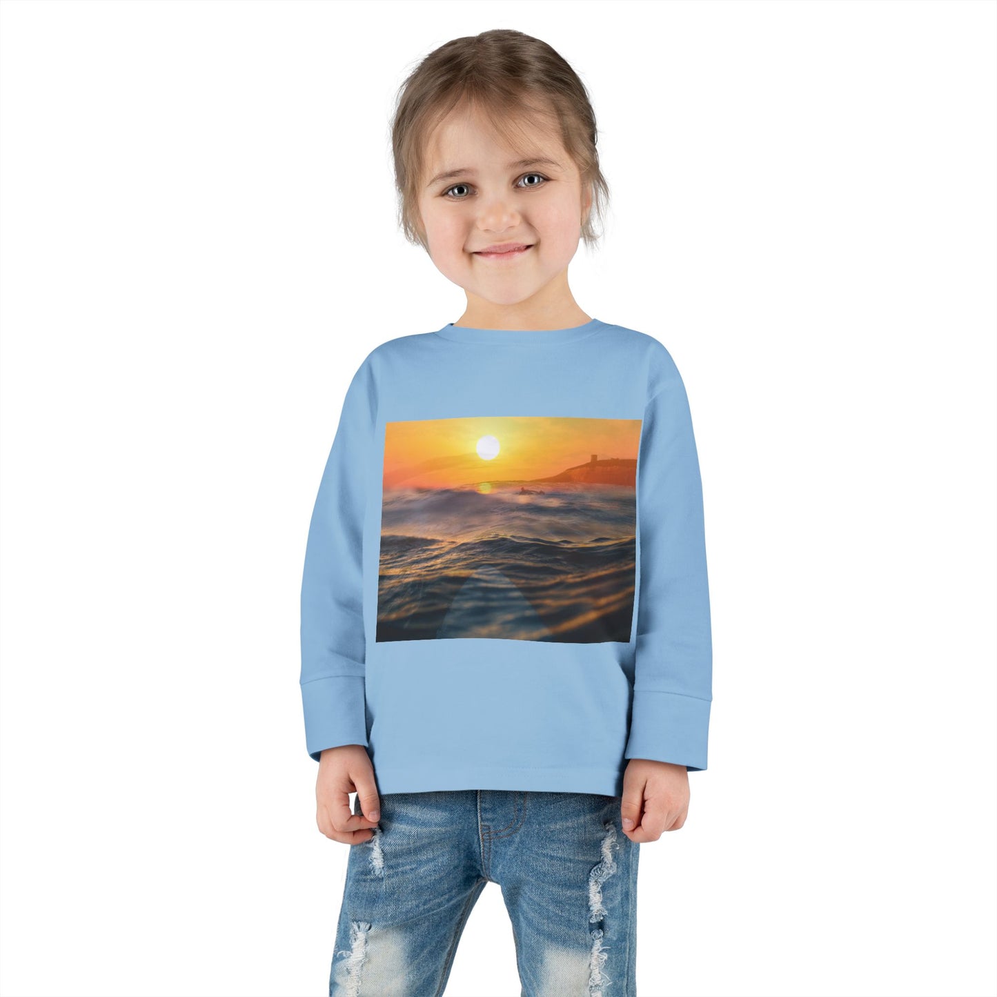 Toddler Long Sleeve Tee - Sunrise Ocean Waves Design
