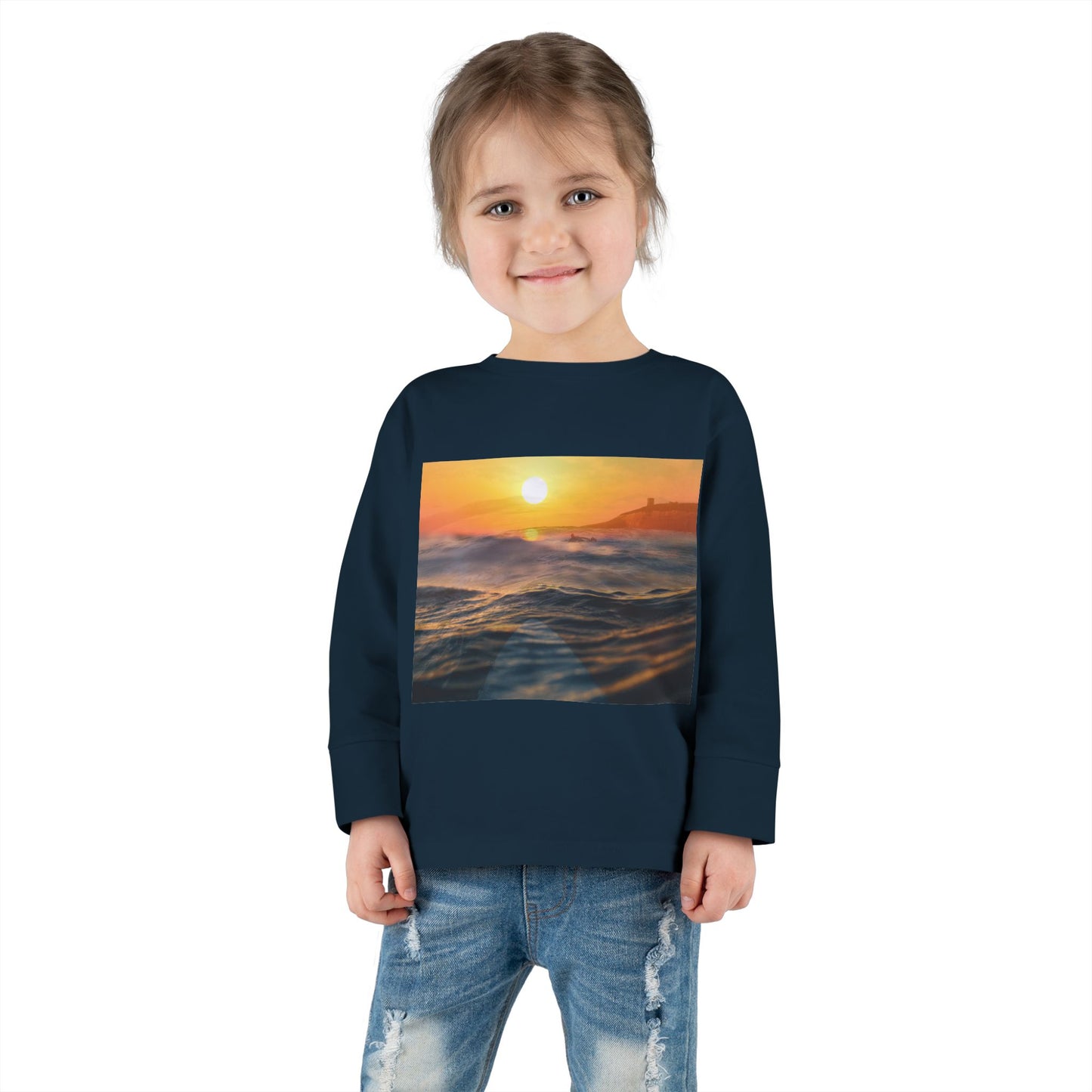 Toddler Long Sleeve Tee - Sunrise Ocean Waves Design