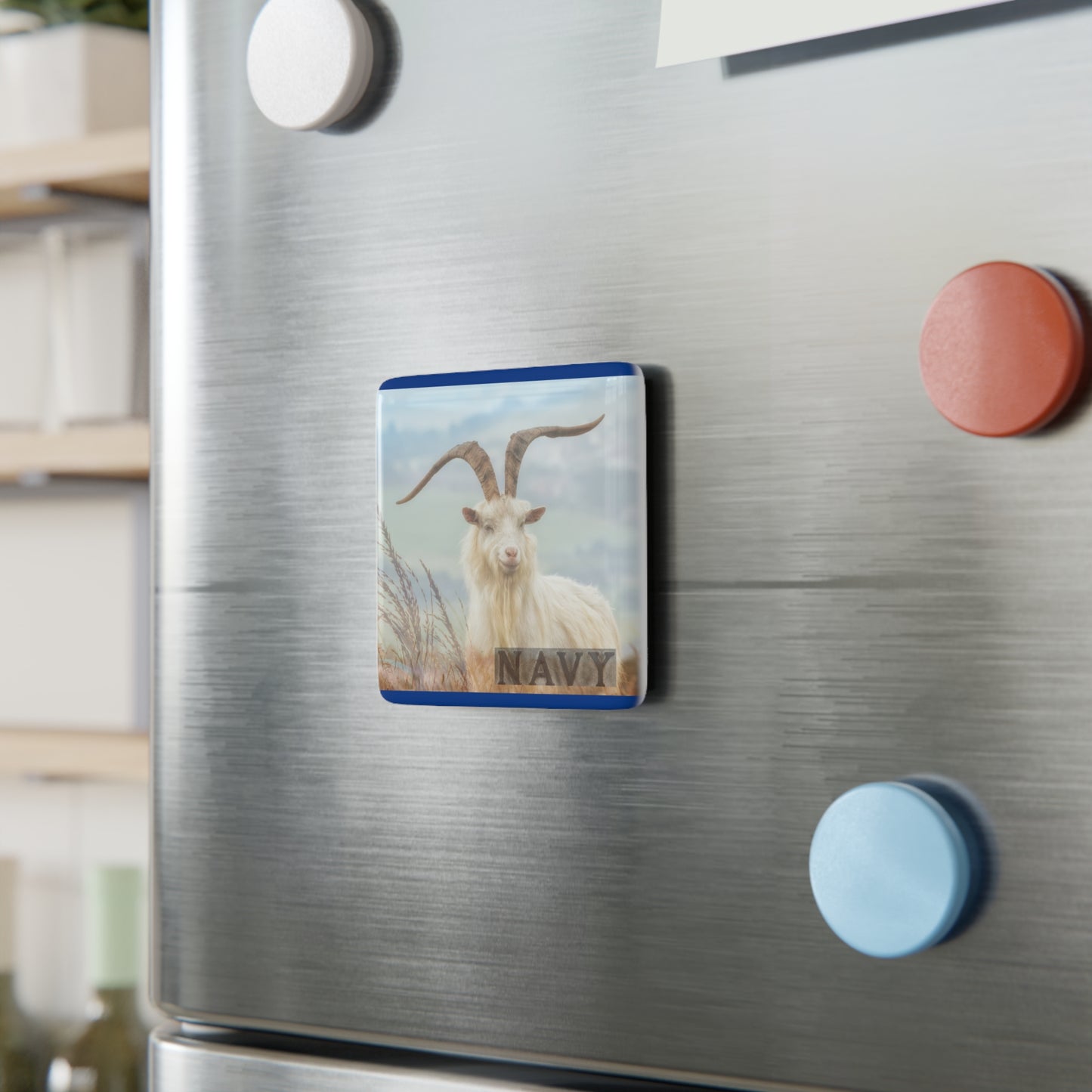 Navy Goat Porcelain Magnet | Rustic Animal Decor for Home and Kitchen