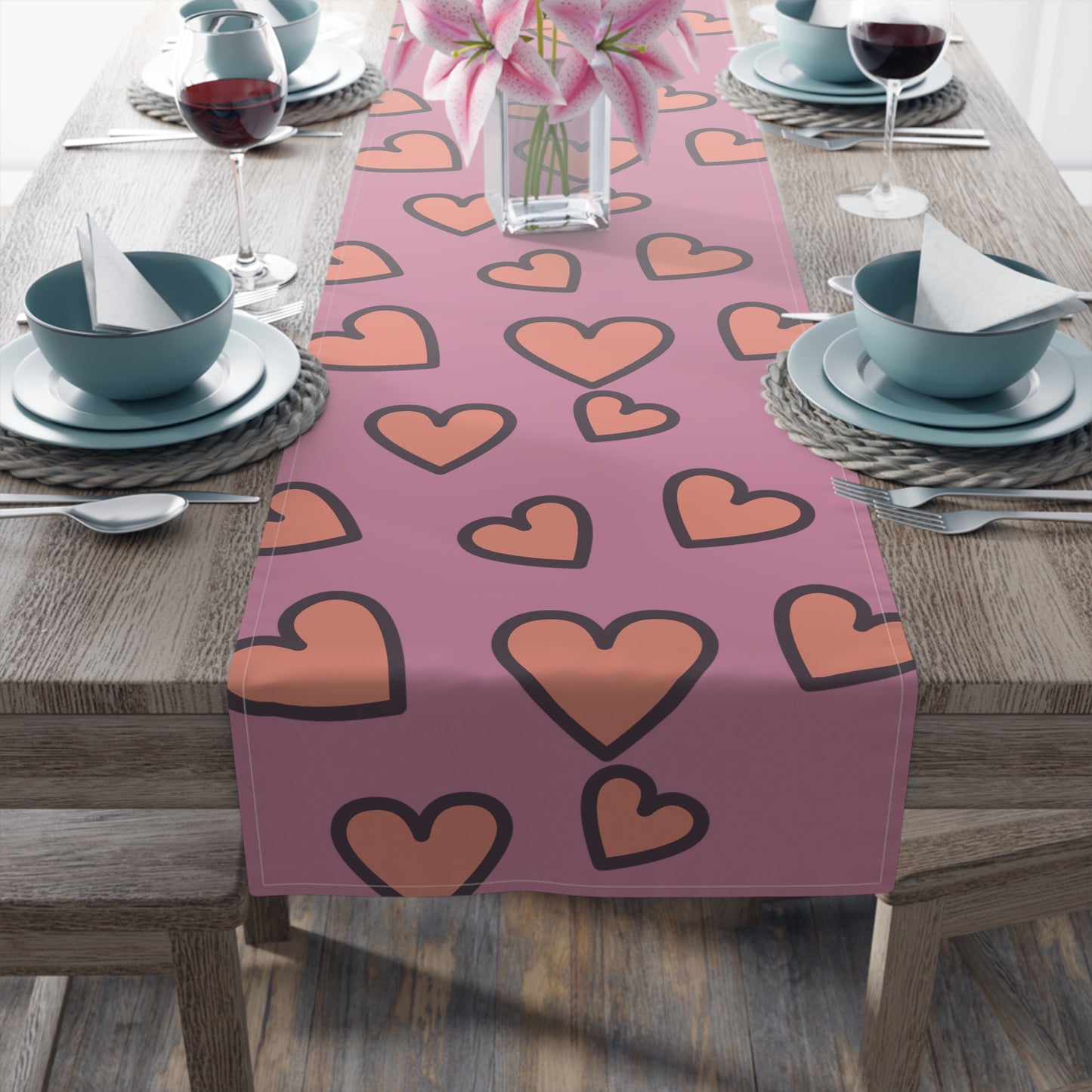 Heart-Patterned Table Runner for Romantic Occasions