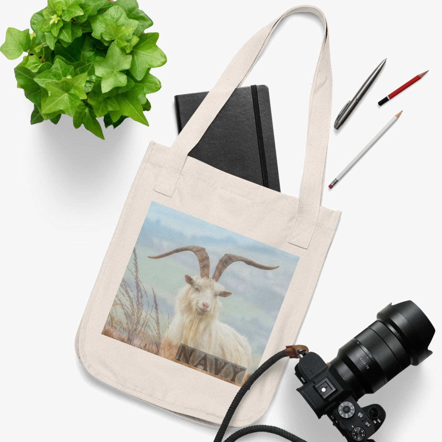 Navy Goat Organic Canvas Tote Bag - Eco-Friendly Shopping Bag