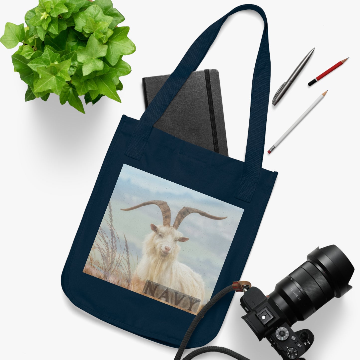 Navy Goat Organic Canvas Tote Bag - Eco-Friendly Shopping Bag