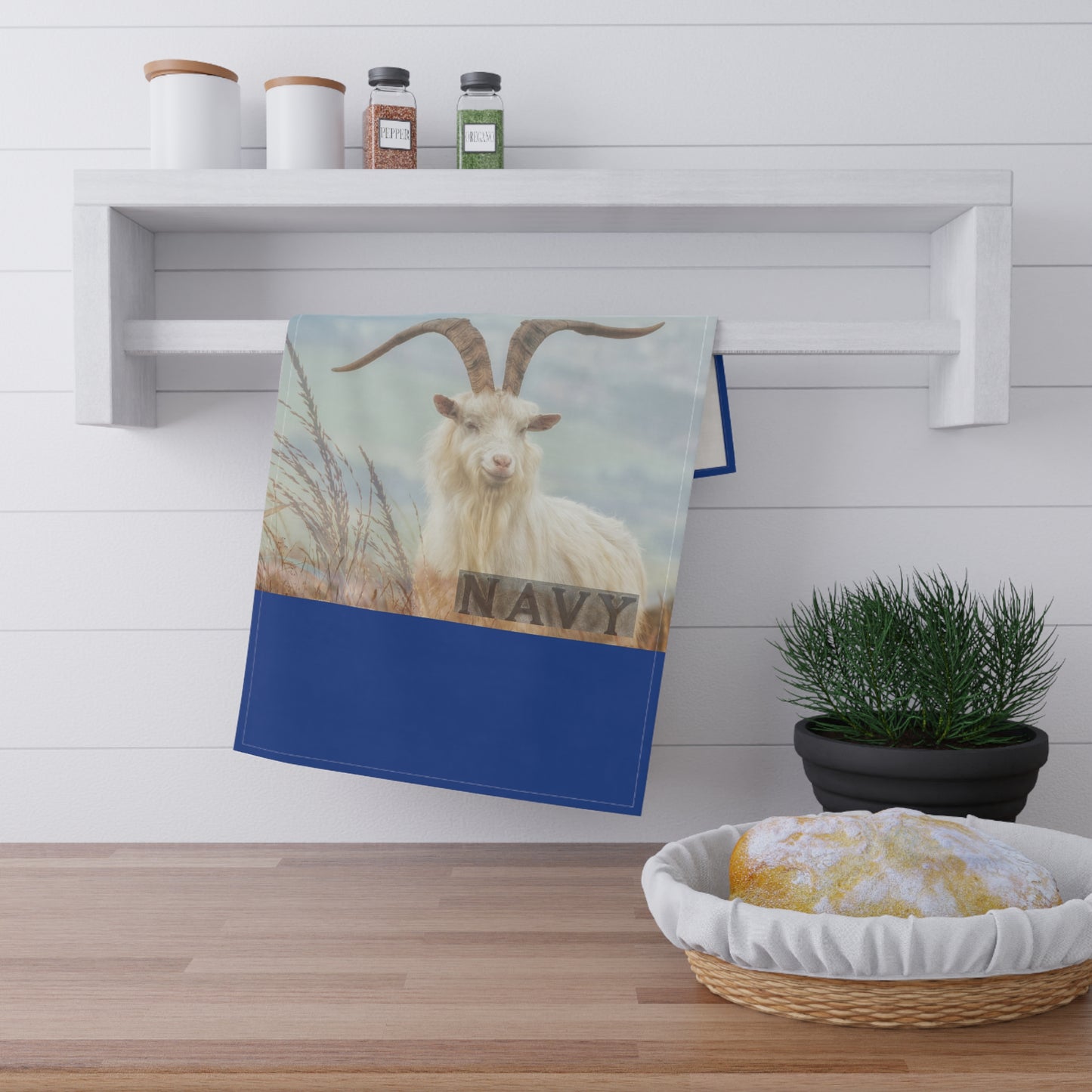 Navy Goat Design Tea Towels - Rustic Kitchen Decor
