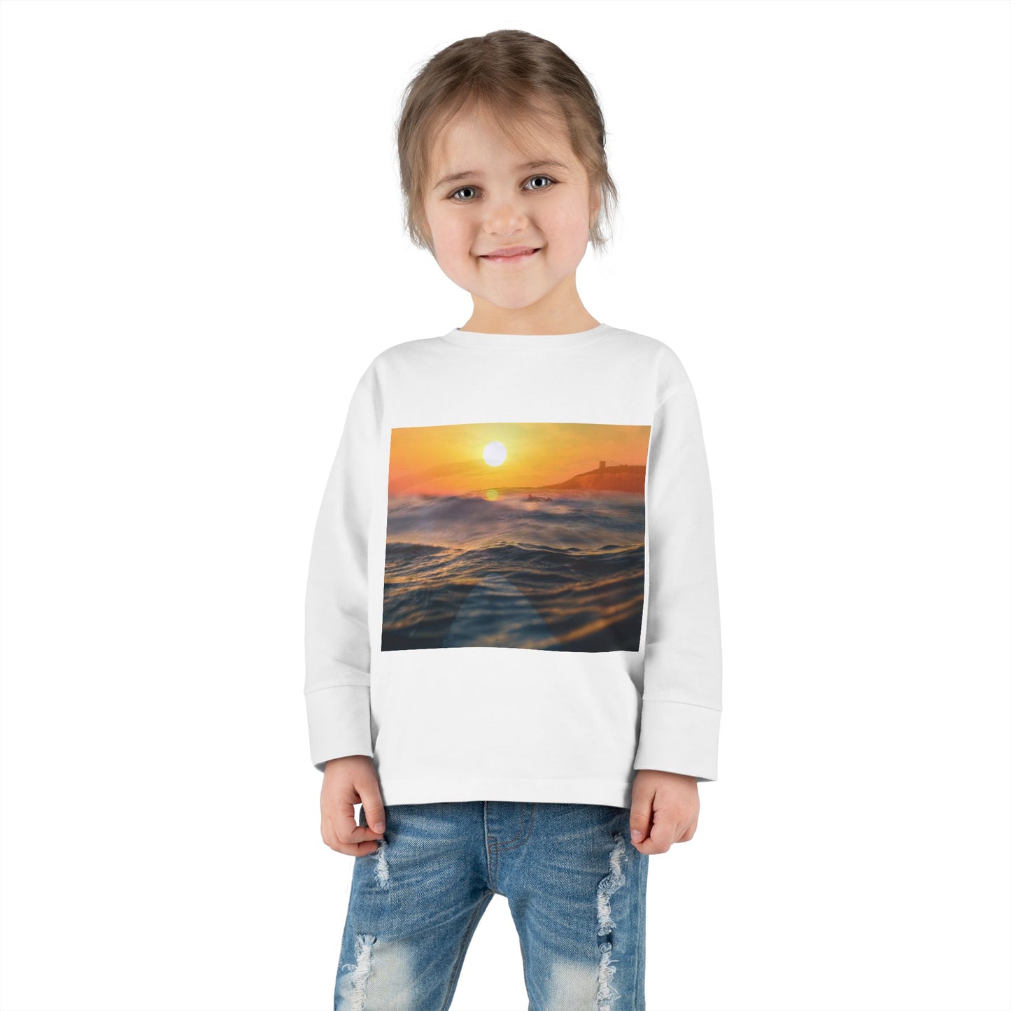 Toddler Long Sleeve Tee - Sunrise Ocean Waves Design