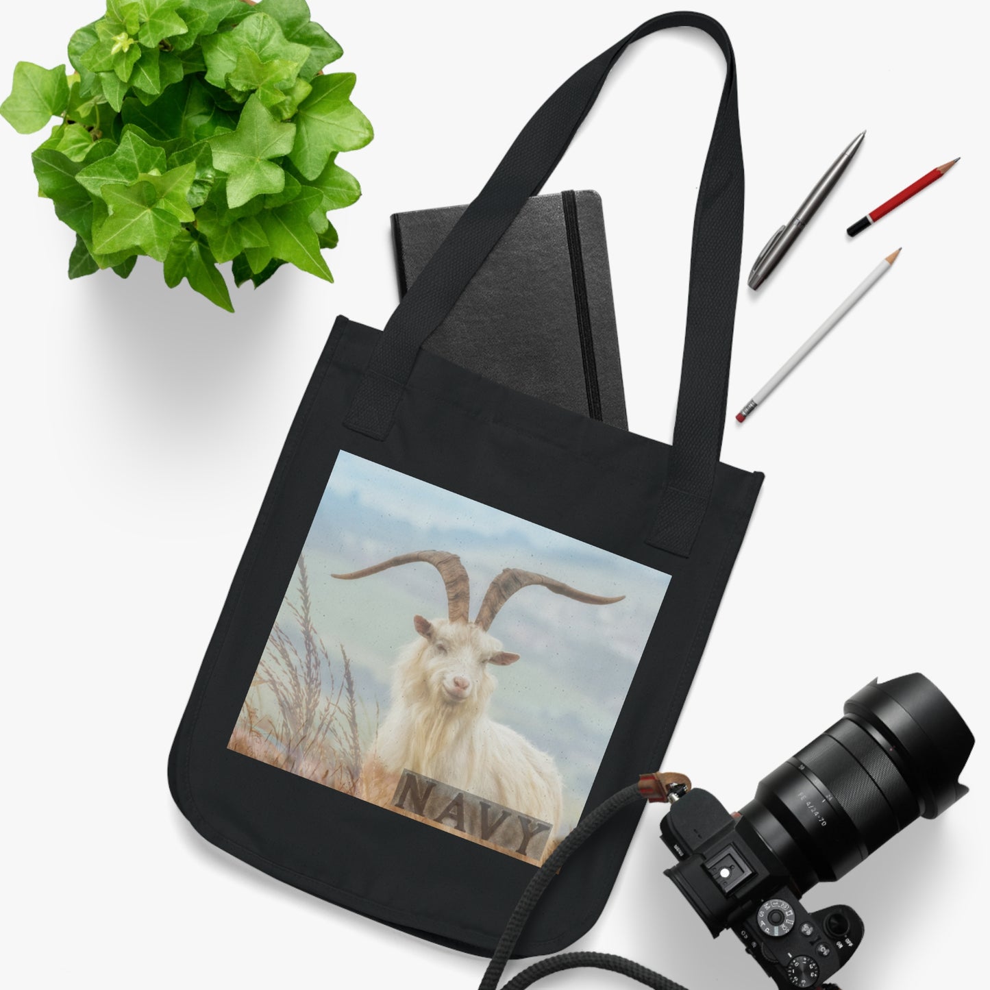 Navy Goat Organic Canvas Tote Bag - Eco-Friendly Shopping Bag