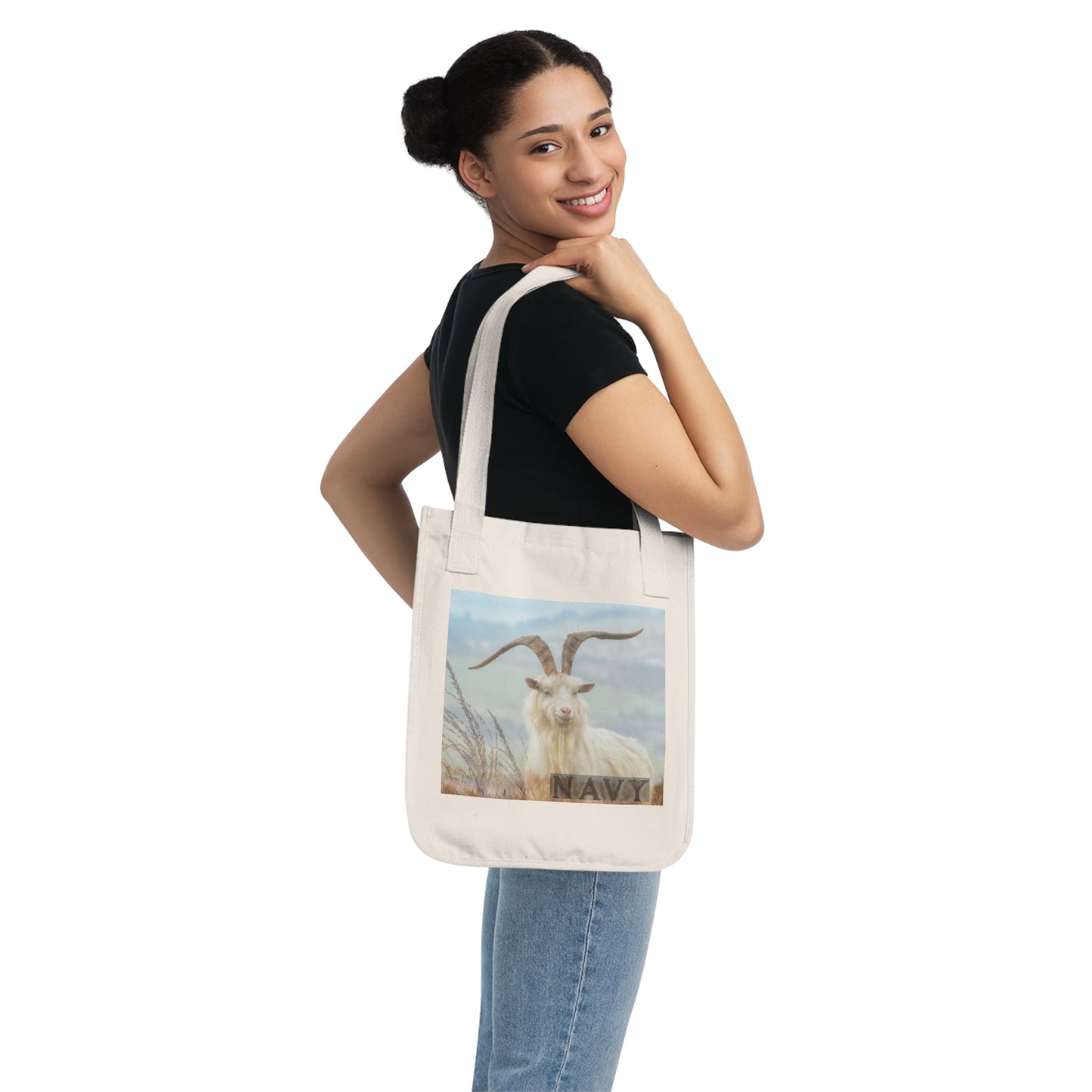 Navy Goat Organic Canvas Tote Bag - Eco-Friendly Shopping Bag