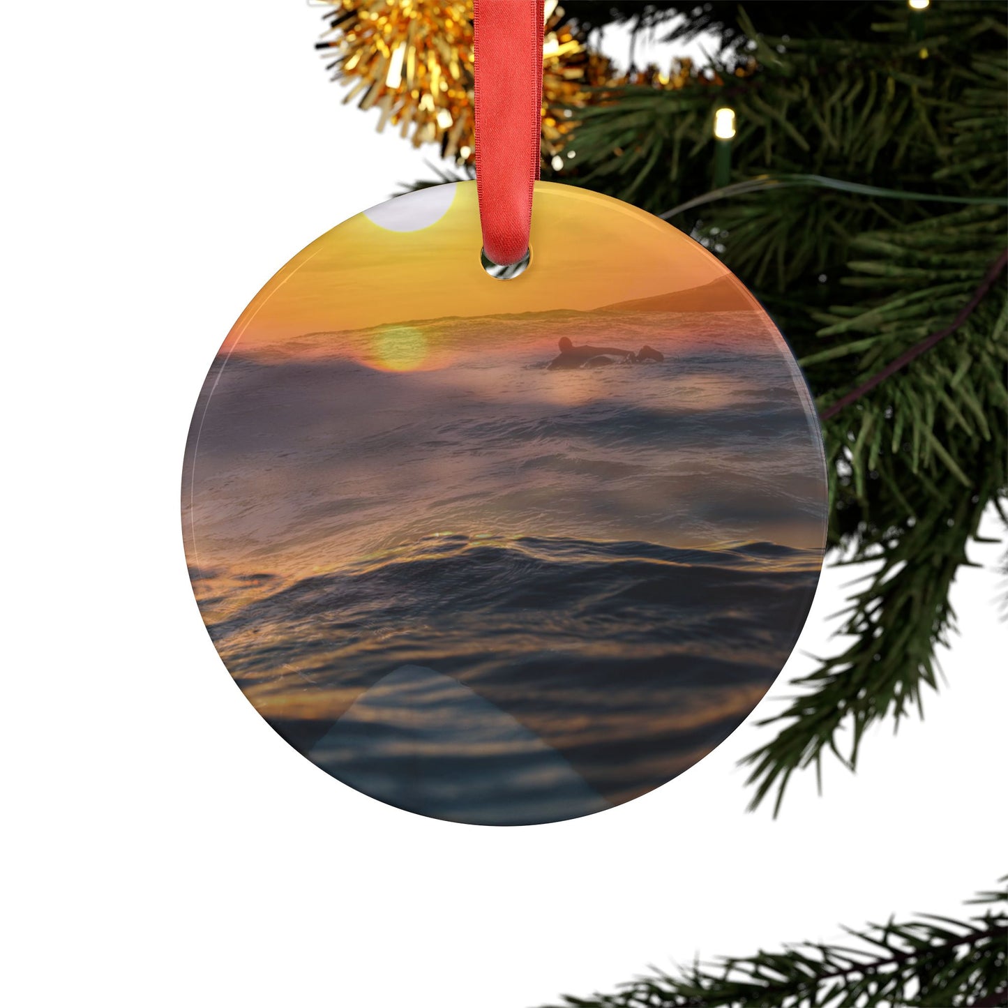 Surfing Sunset Ornament
