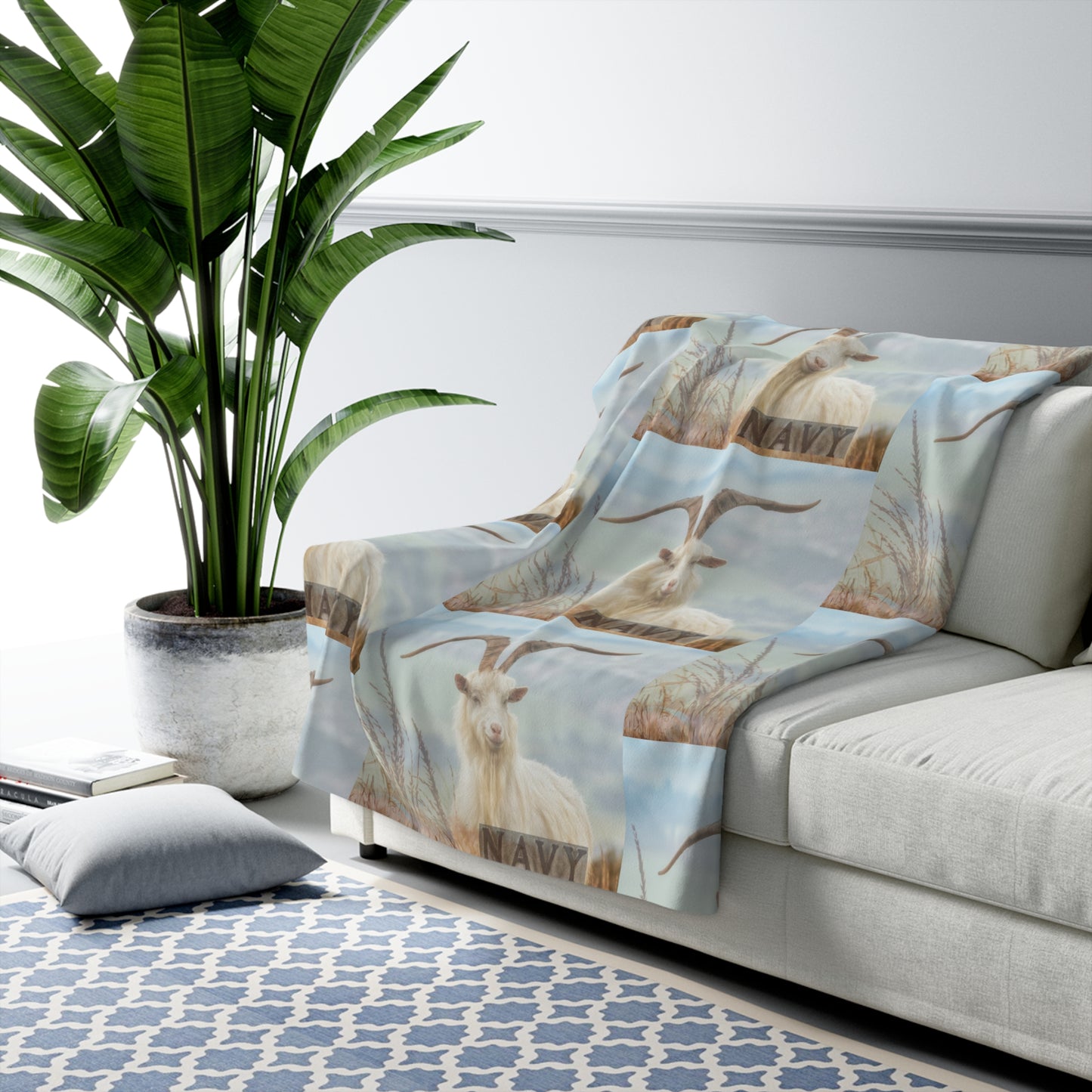 Naval Academy Sherpa Fleece Blanket with Goat Design