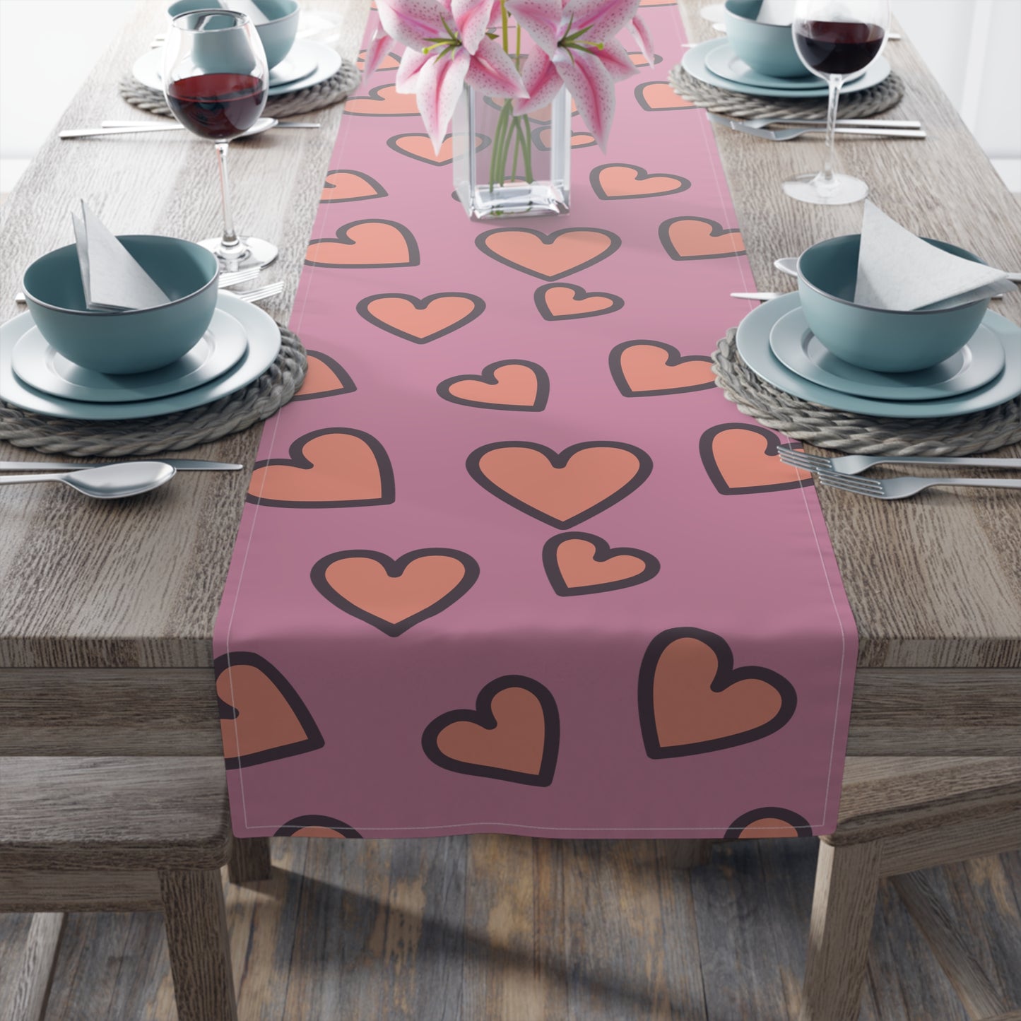 Heart-Patterned Table Runner for Romantic Occasions