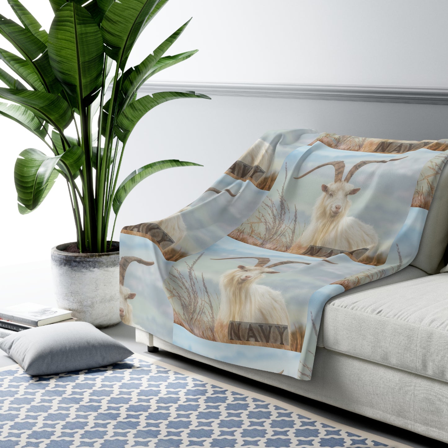 Naval Academy Sherpa Fleece Blanket with Goat Design