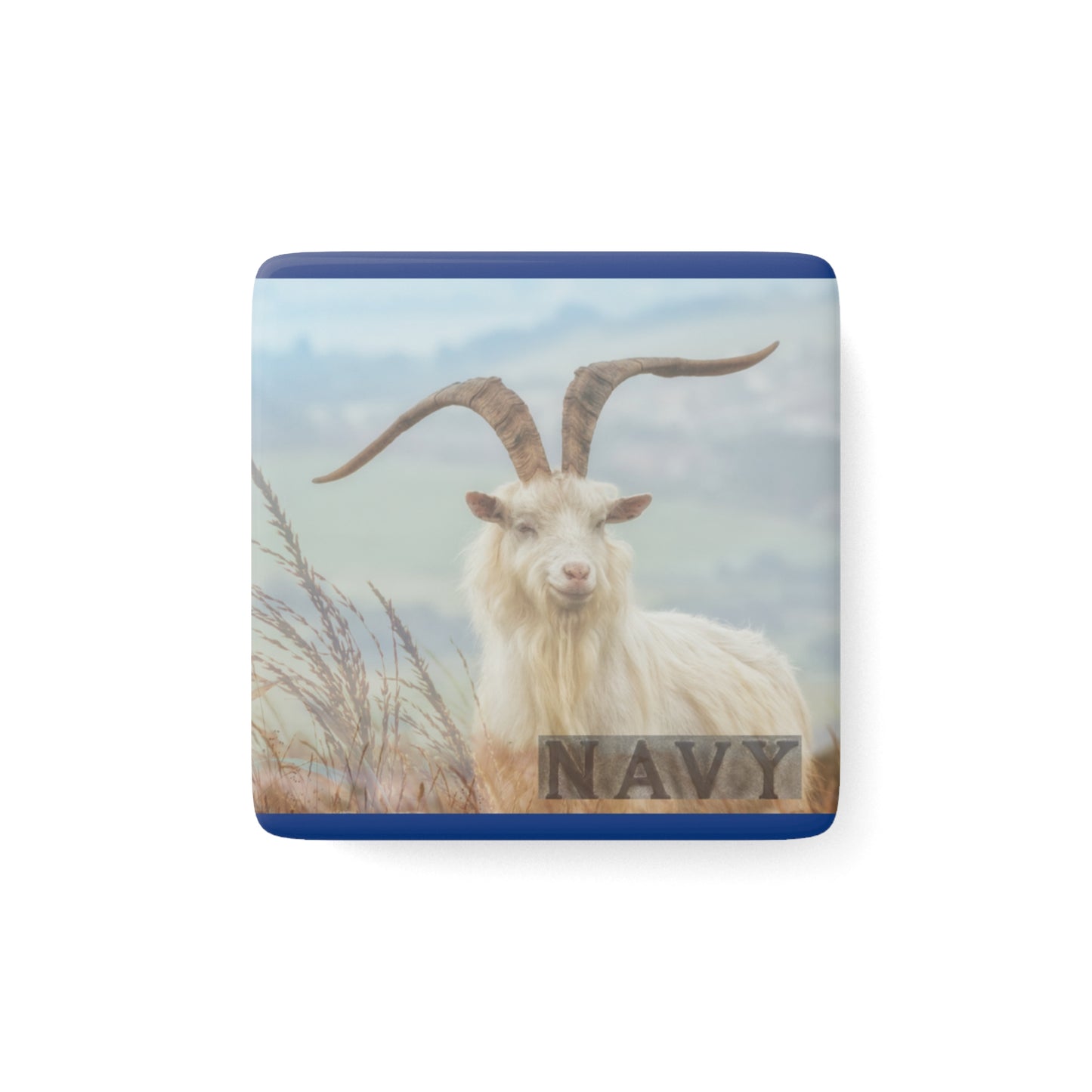 Navy Goat Porcelain Magnet | Rustic Animal Decor for Home and Kitchen
