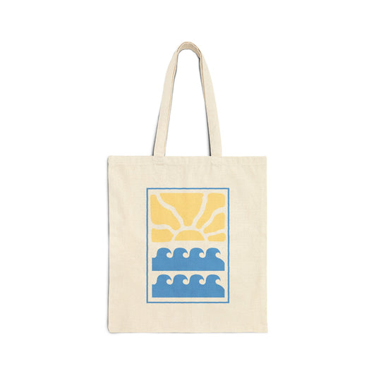 Sunset Waves Cotton Canvas Tote Bag - Eco-Friendly Beach Shopping Bag