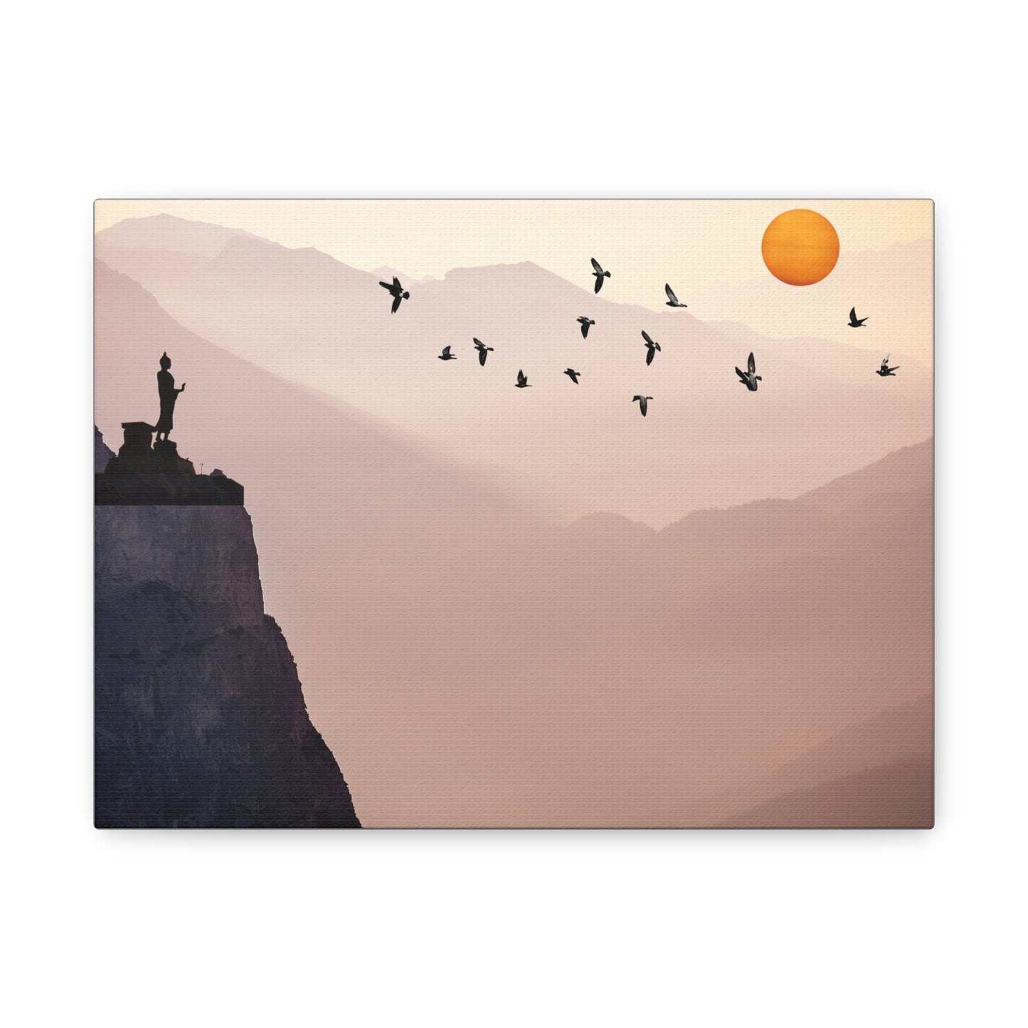 Zen Landscape Canvas Art - Mountain Sunset & Birds