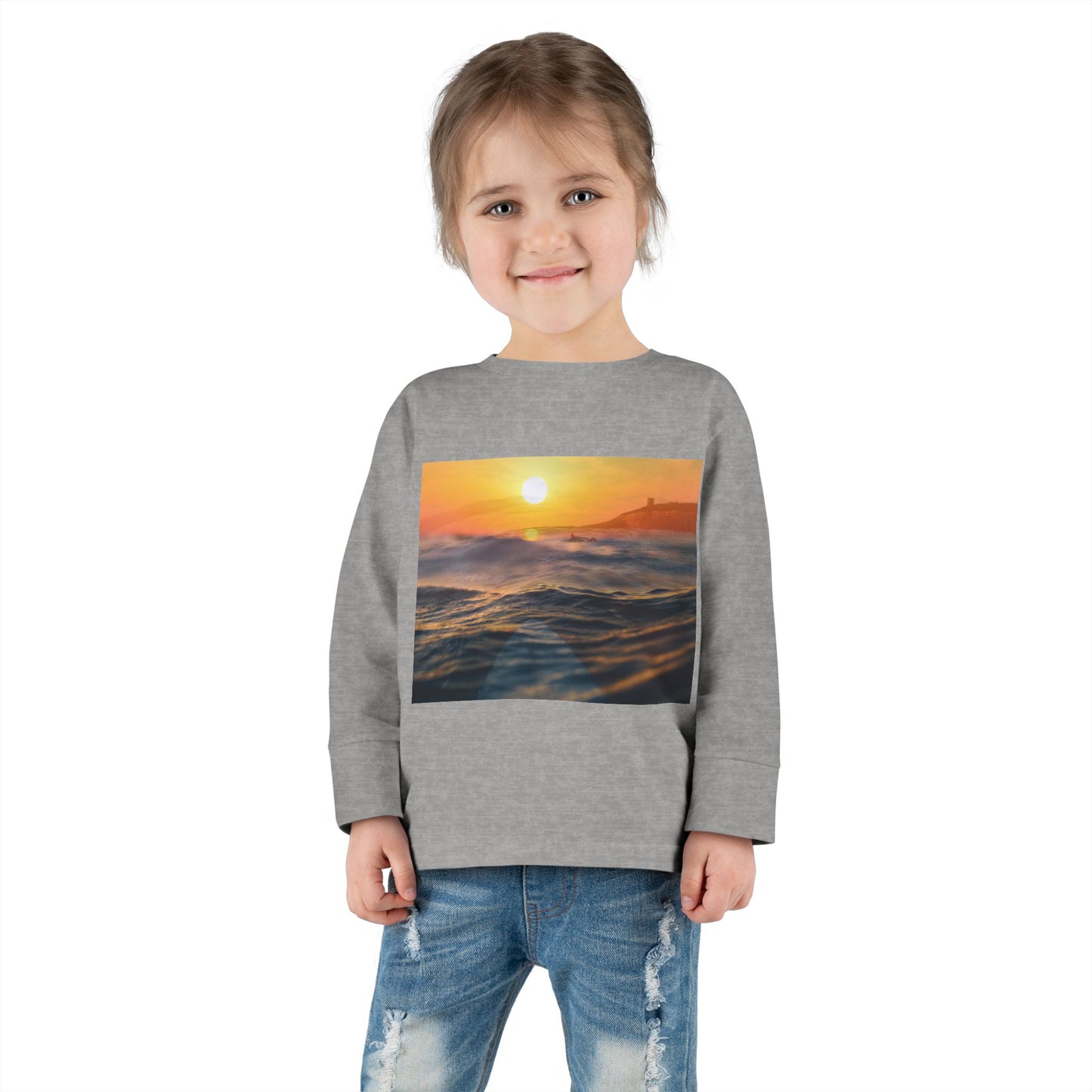 Toddler Long Sleeve Tee - Sunrise Ocean Waves Design