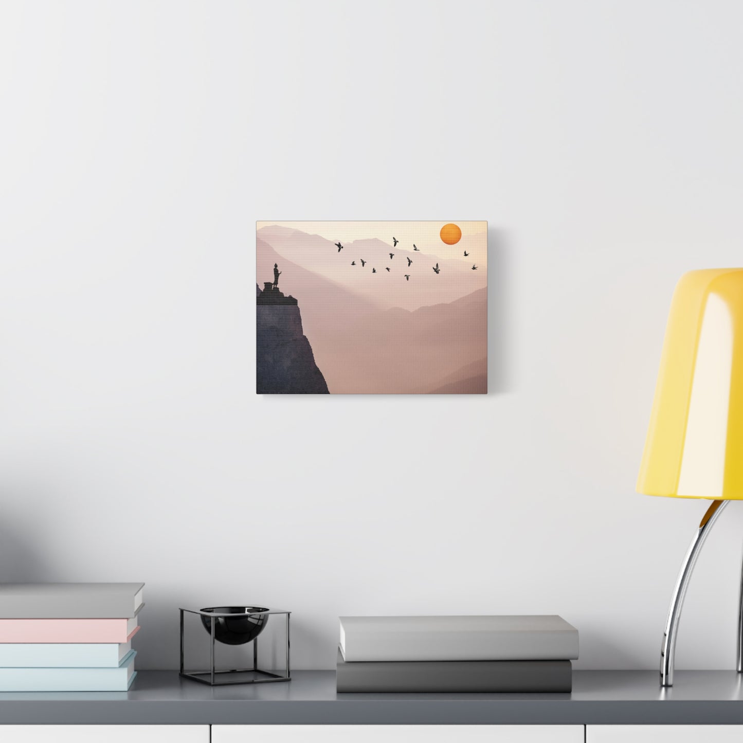 Zen Landscape Canvas Art - Mountain Sunset & Birds